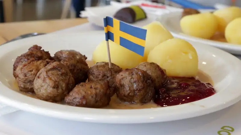 Meatball dish of a Ikea food store inside their furniture store.