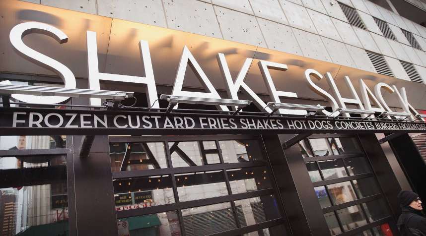 A sign hangs outside of a Shake Shack restaurant on Jan. 28, 2015 in Chicago.