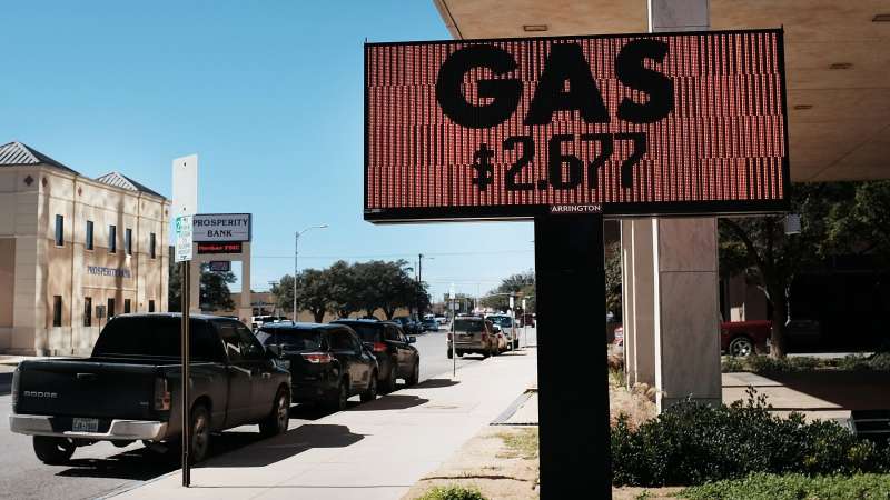The price of gas is displayed in downtown Midland on February 4, 2015 in Midland, Texas.