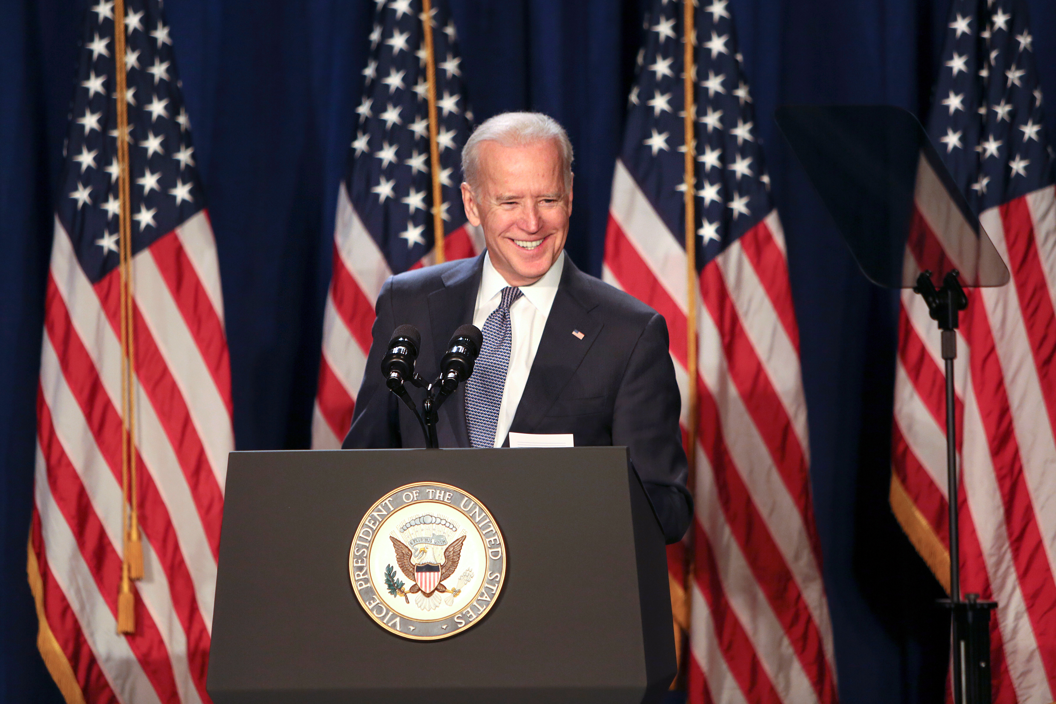Vice President Joe Biden gestures while speaking to members of the House Democratic Caucus in Philadelphia, Friday Jan. 30, 2015.