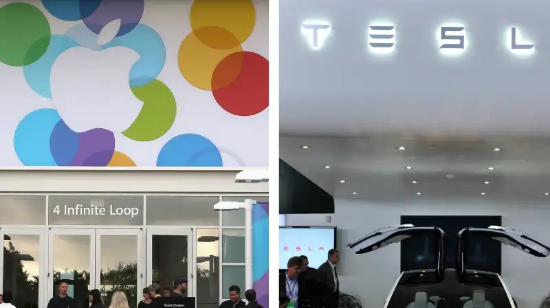 Apple HQ (left); Tesla (right)