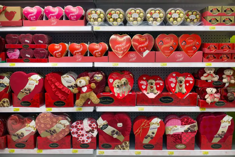 Vday chocolates on shelf