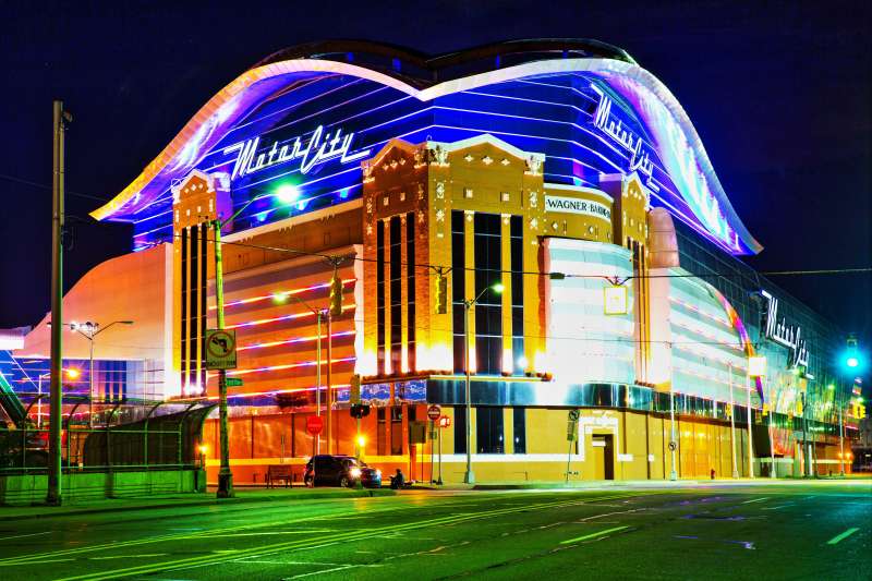 MGM Grand Hotel &amp; Casino Detroit at night, Michigan.