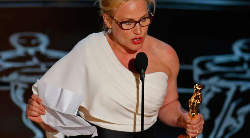 Patricia Arquette calls for wage equality at the 87th Academy Awards.