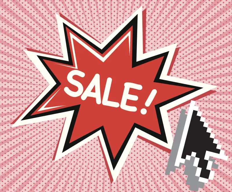 computer cursor over sale sign