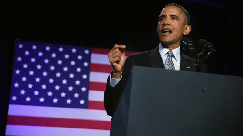 Obama at the podium giving a talk