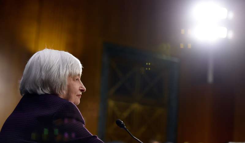 Federal Reserve Board Chair Janet Yellen prepares to testify on Capitol Hill in Washington, Tuesday, Feb. 24, 2015, before the Senate Banking Committee.