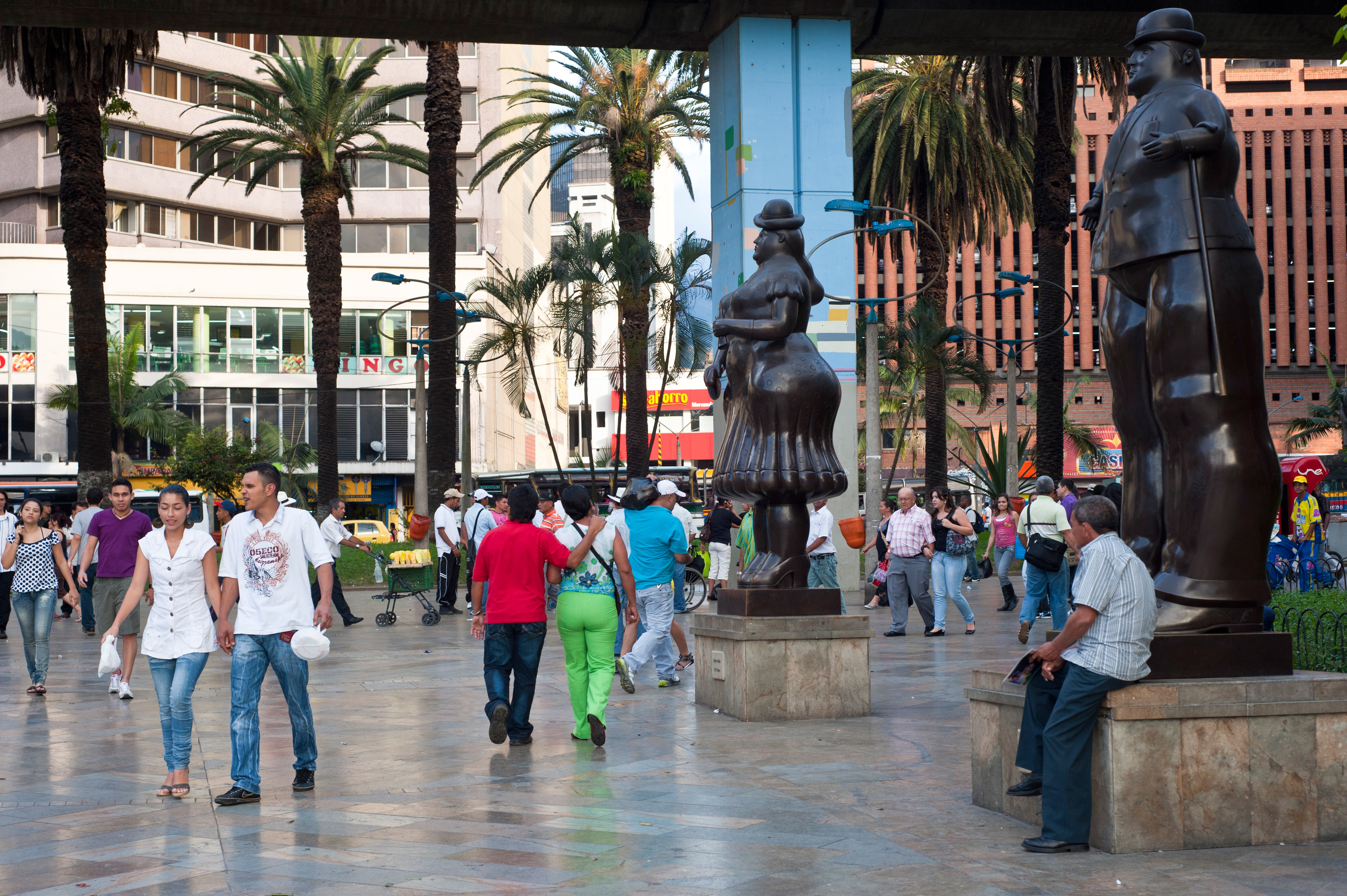 Plaza Botero where stand 23 huge sculptures by Botero, Villanueva District, Medellin, Colombia