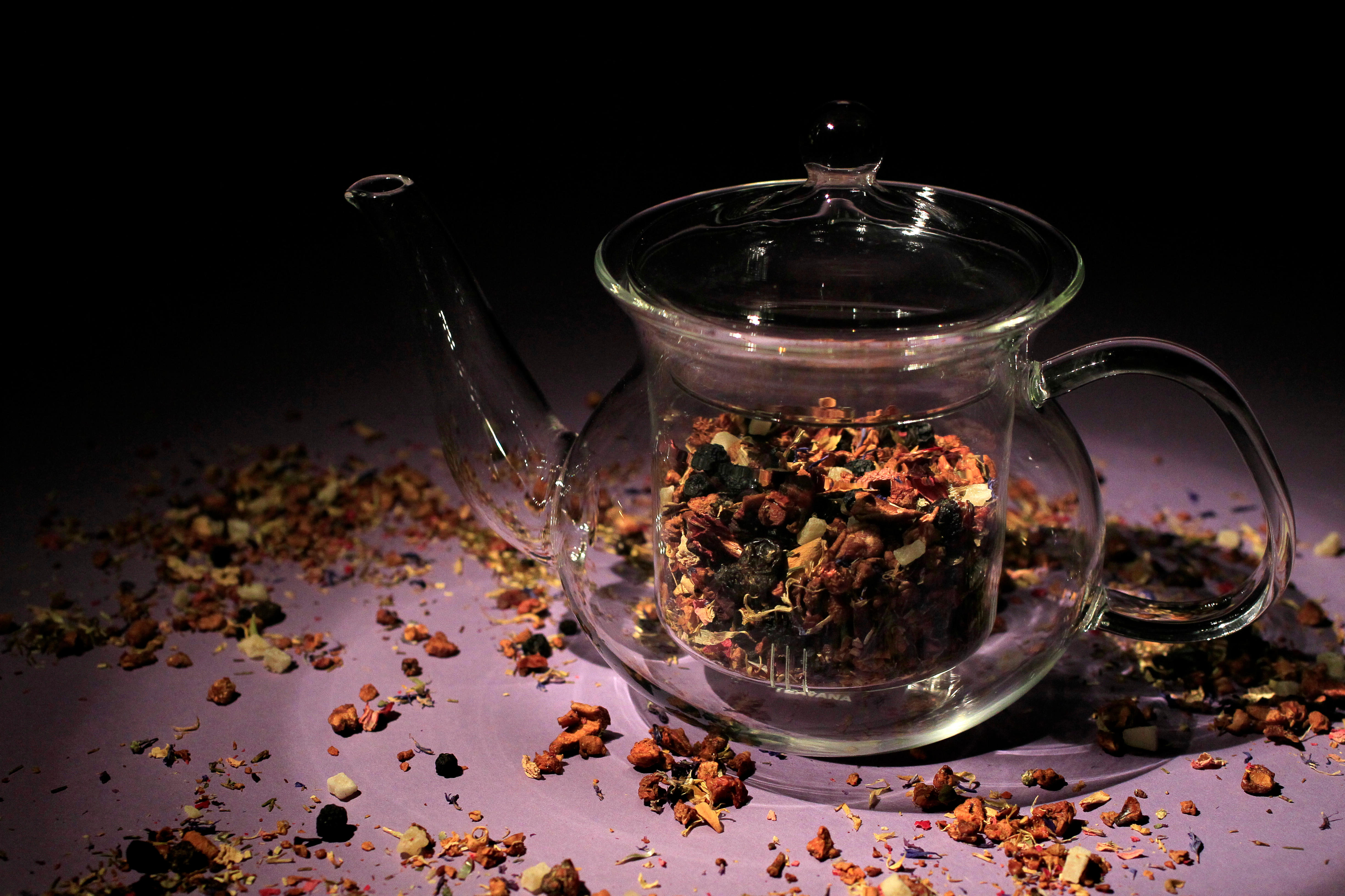 Blueberry Bliss and Pineapple Kona Pop tea mix with Teavana glass teapot