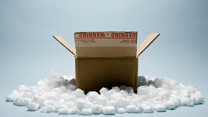 box with styrofoam peanuts