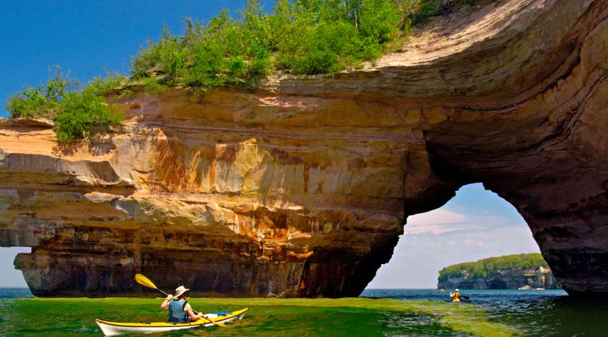Kayaking under one of the park's famous arches.