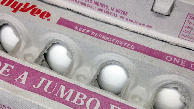 Eggs for sale in a Des Moines, Iowa HyVee grocery store