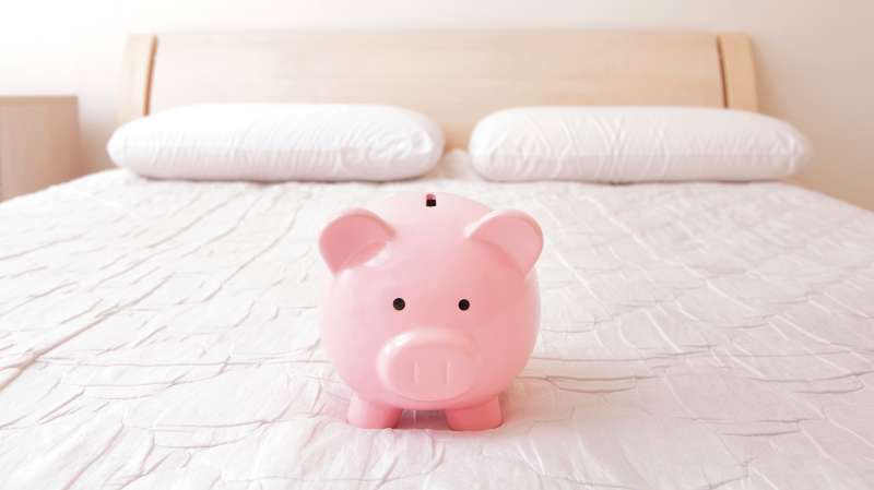 piggy bank on bed