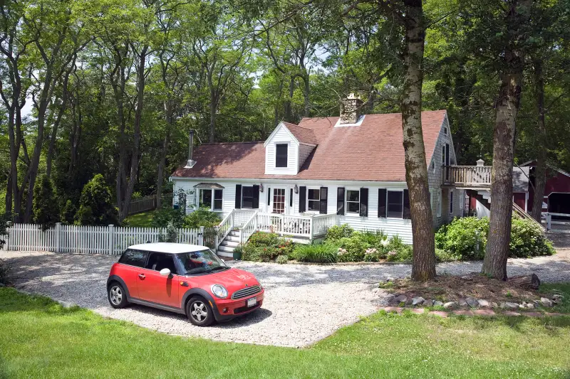 Mini Cooper outside of home