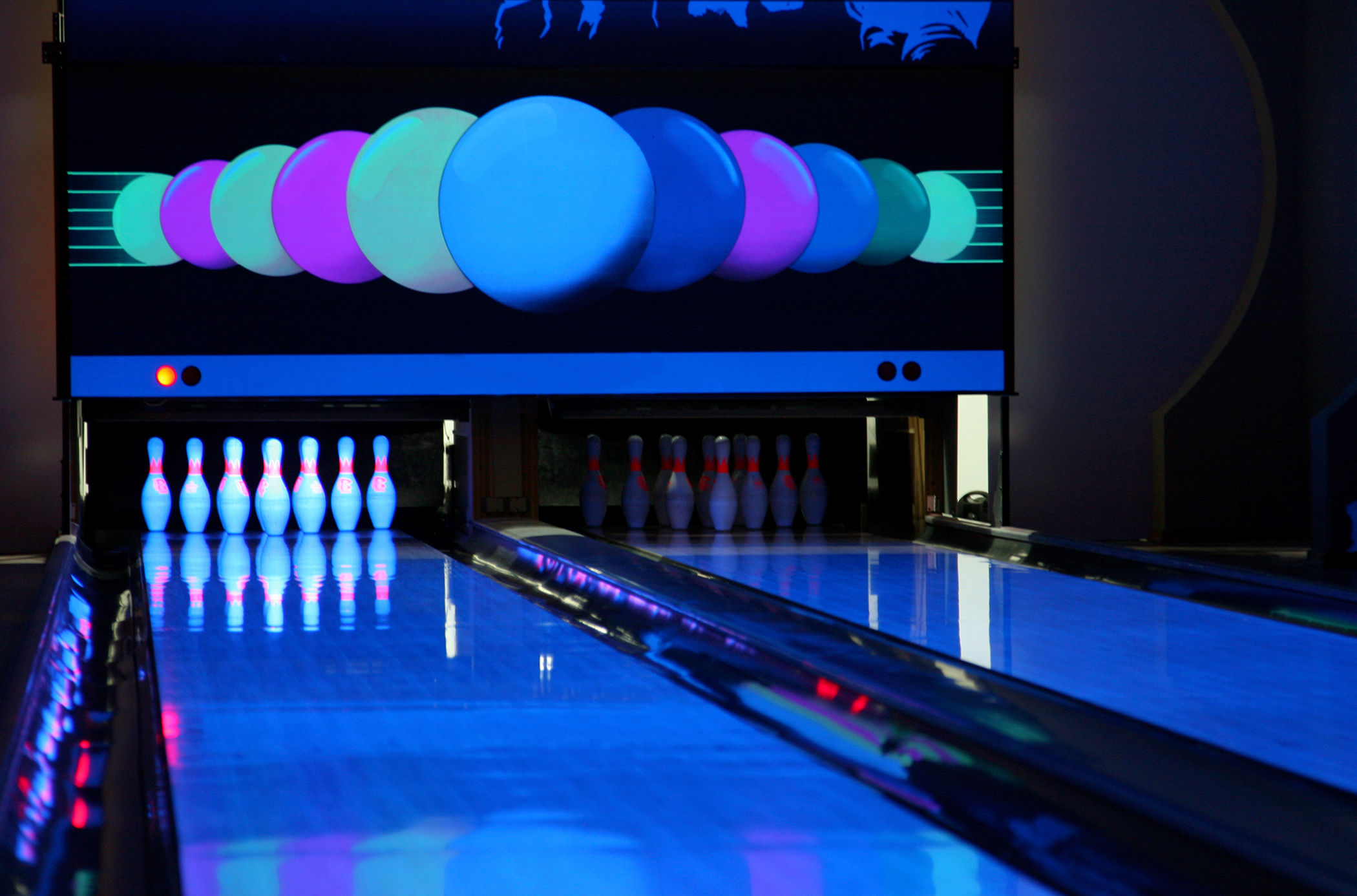 Bowling alley with neon lights