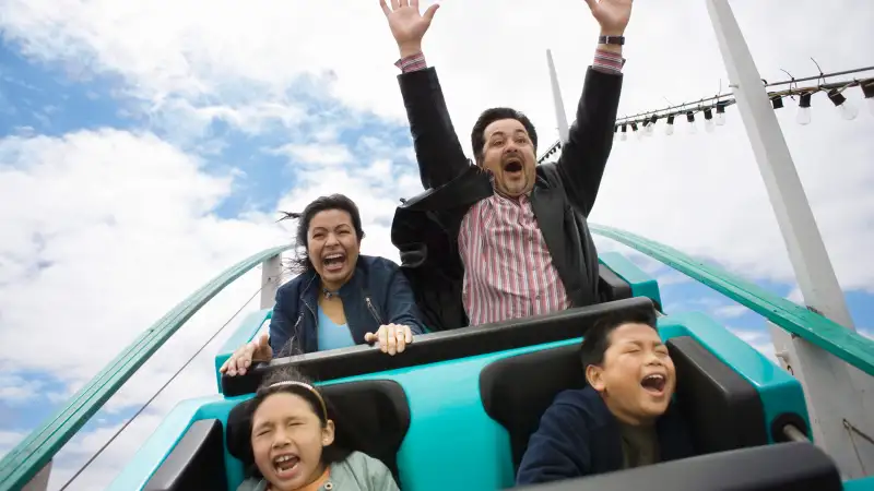 family on roller coaster