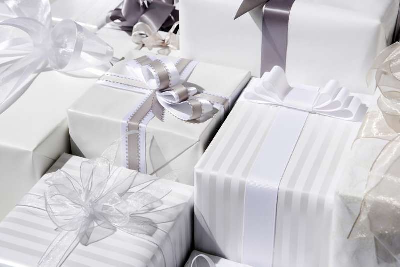 stacked wedding gifts