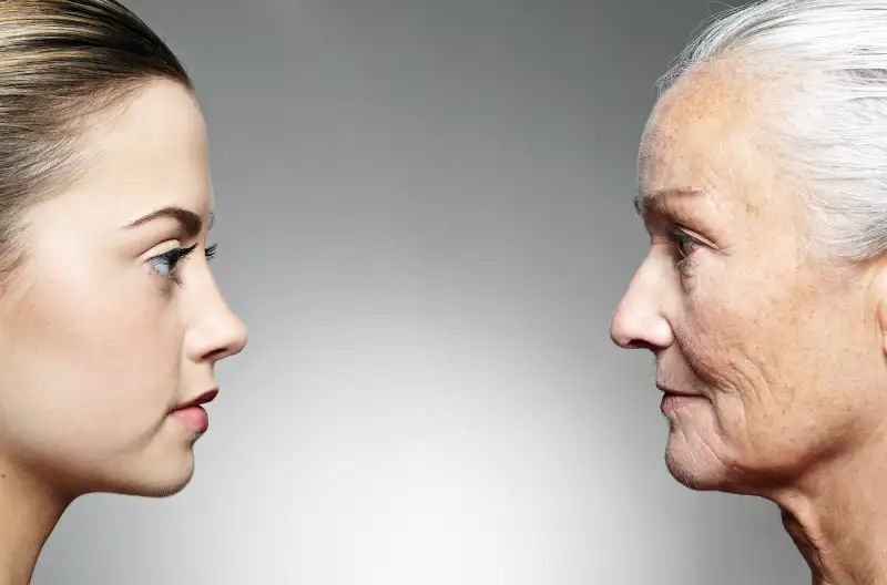 old woman facing younger woman in profile