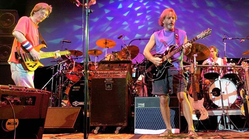 The Grateful Dead perform during a reunion concert Saturday, Aug. 3, 2002, in East Troy, Wis. From left are Phil Lesh, Bill Kreutzmann, Bob Weir and Mickey Hart.