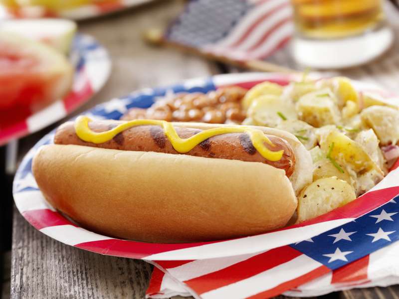 hot dog on paper plate at July 4 bbq