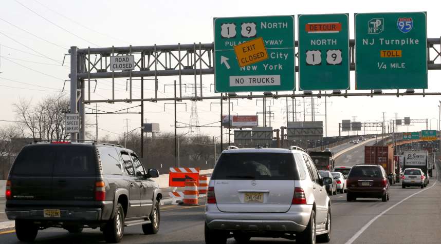 Vehicles on the Pulaski Skyway at the entrance to the New Jersey Turnpike near Newark, New Jersey