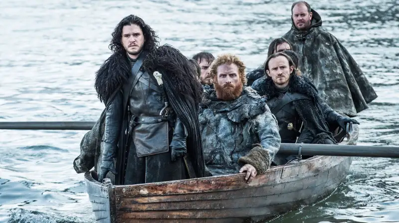 (Left to right) Kit Harington, Kristofer Hivju, Ben Crompton in Season 5 of Game of Thrones on HBO