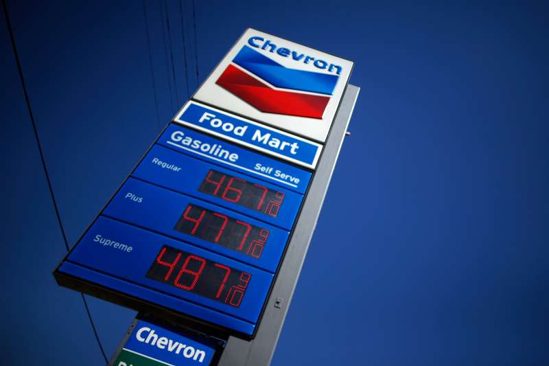 Gas prices at a Chevron station in Los Angeles, California
