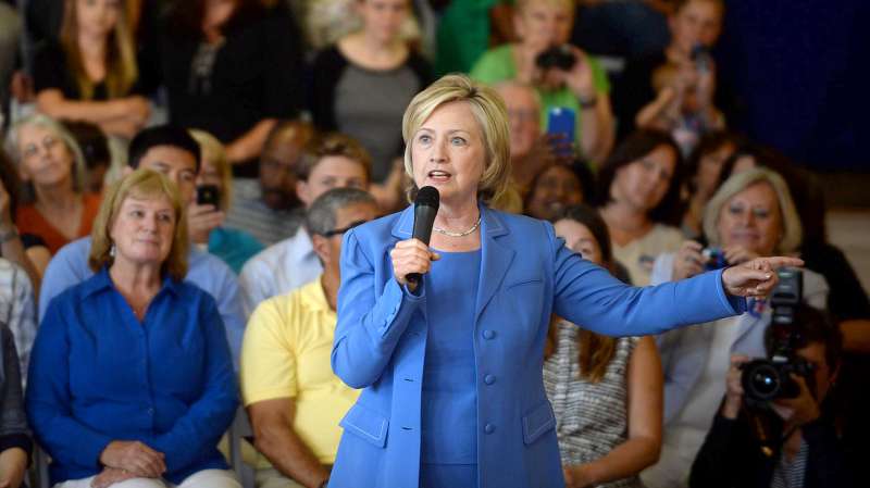 Democratic Presidential candidate Hillary Clinton speaks during a town hall event at Dover City Hall July 16, 2015 in Dover, New Hampshire. Clinton spoke about how to build an economy that will boost the middle class.
