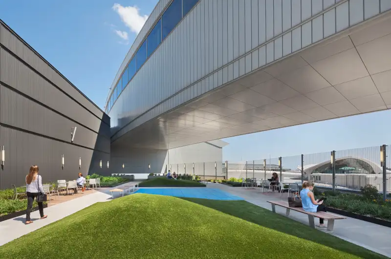 JetBlue's new outdoor waiting area at JFK's terminal five.