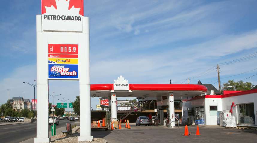 Gas station along the Trans-Canada Highway (16th Avenue) in Calgary