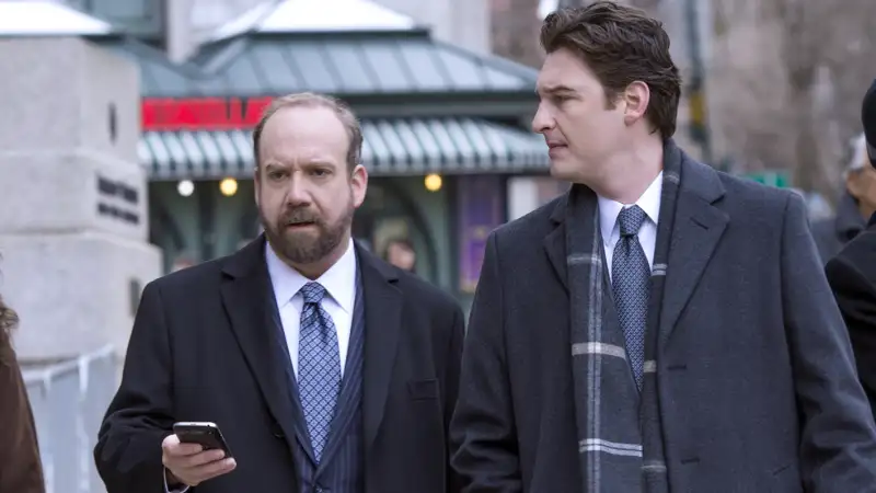 Paul Giamatti as Chuck Rhoades and Toby Leonard Moore as Bryan Connerty in Billions