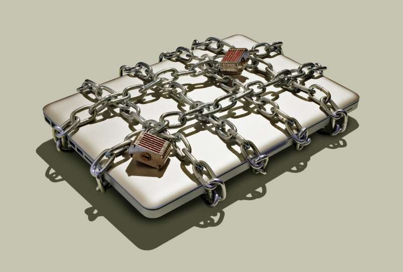 laptop with locks and chains