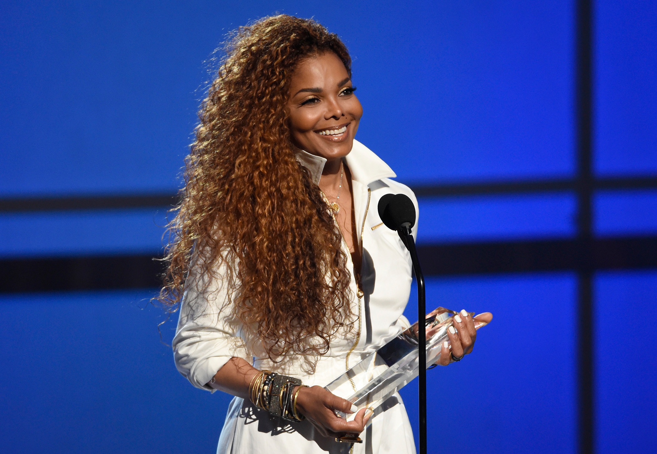Janet Jackson accepts the ultimate icon: music dance visual award at the BET Awards at the Microsoft Theater on Sunday, June 28, 2015, in Los Angeles.