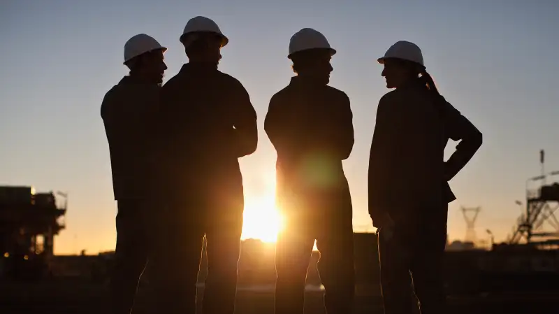 Workers at oil refinery