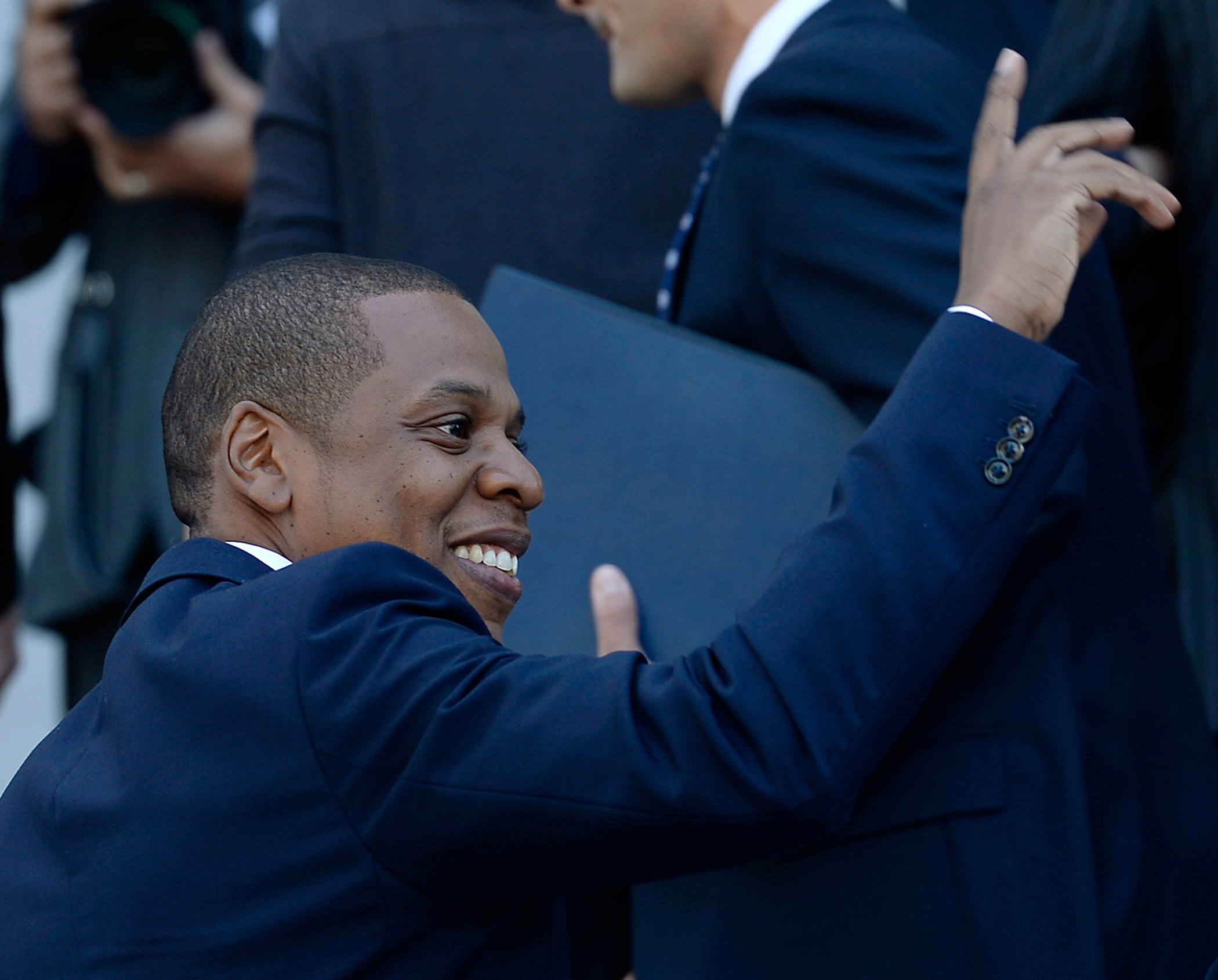 Rapper Jay-Z acknowledges a fan in Los Angeles April 16, 2014.