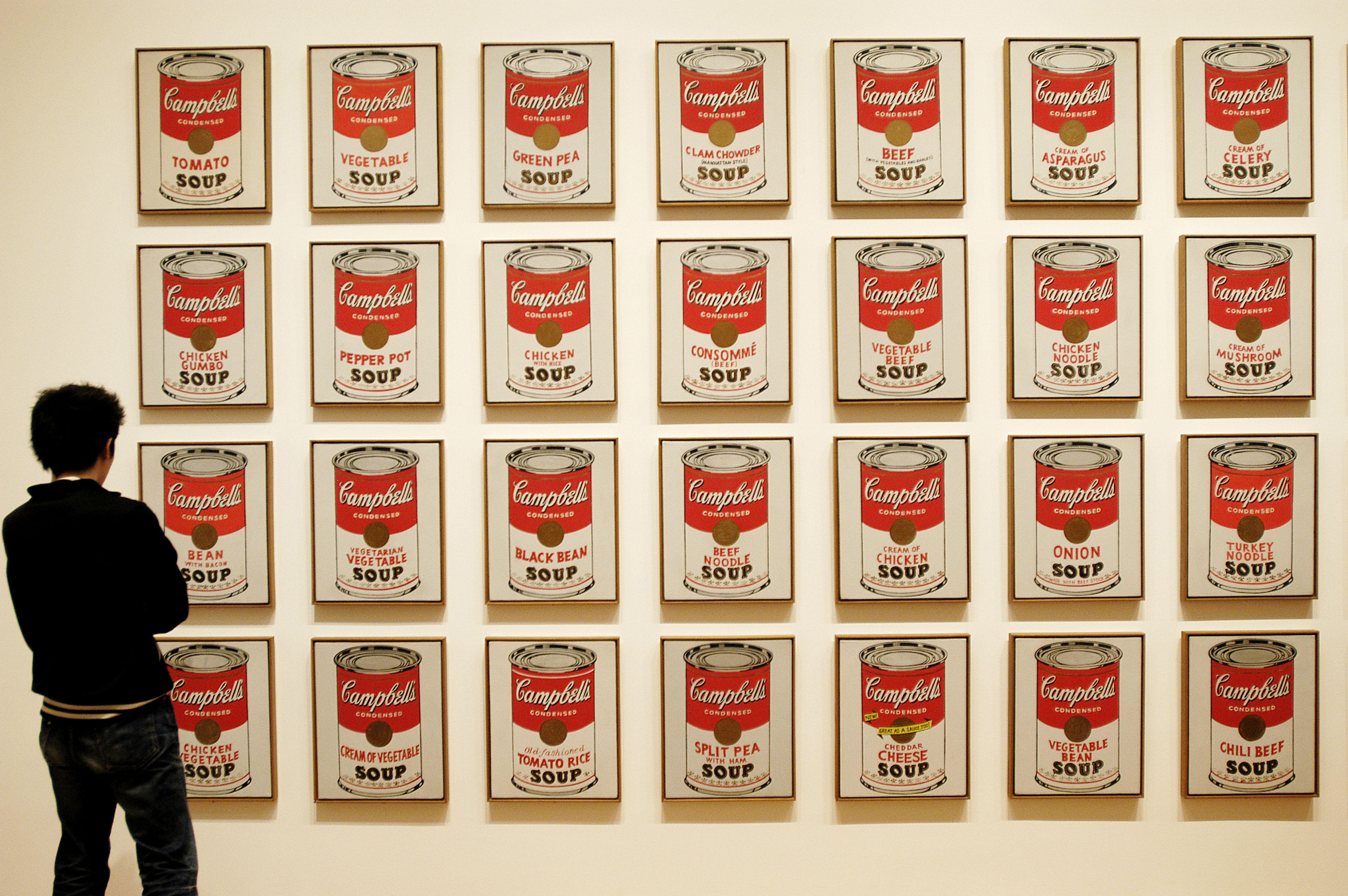 Visitor looking at Campbell´s Soup cans by Andy Warhol, Museum of Modern Art, New York City