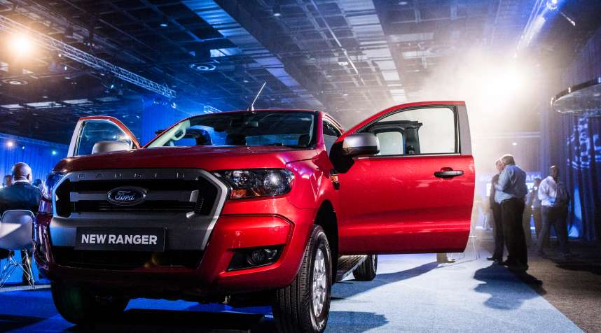 A 2015 Ford Ranger on display in Johannesburg, South Africa on Aug. 12, 2015.