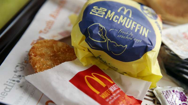 A McDonald's Egg McMuffin and hash browns are displayed at a McDonald's restaurant on July 23, 2015 in Fairfield, California