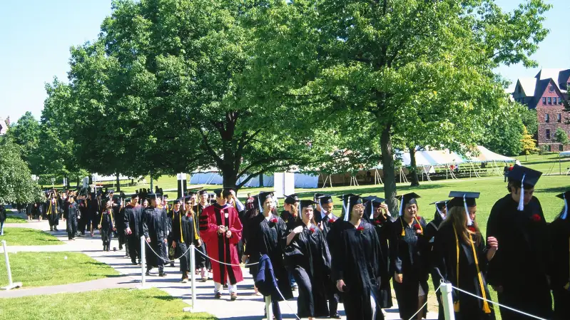 Graduates marching on Ithaca campus, New York