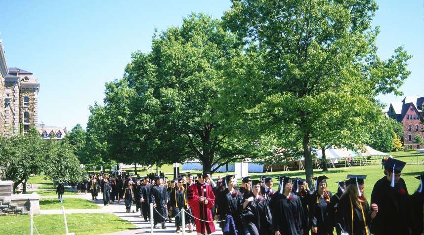 Graduates marching on Ithaca campus, New York