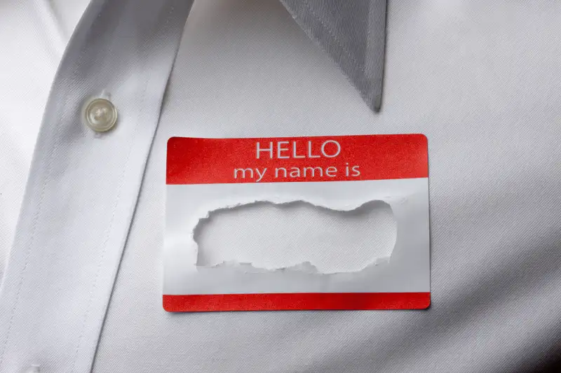 Hello my name is sticker with name ripped out