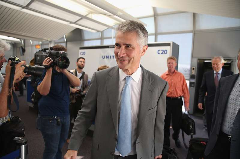 United Airlines CEO Jeff Smisek at O'Hare International Airport from Houston May 20, 2013 in Chicago, Illinois.