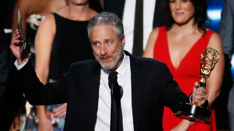 Jon Stewart accepts the award for Outstanding Variety Talk Series for Comedy Central's  The Daily Show with Jon Stewart  at the 67th Primetime Emmy Awards in Los Angeles, California September 20, 2015.