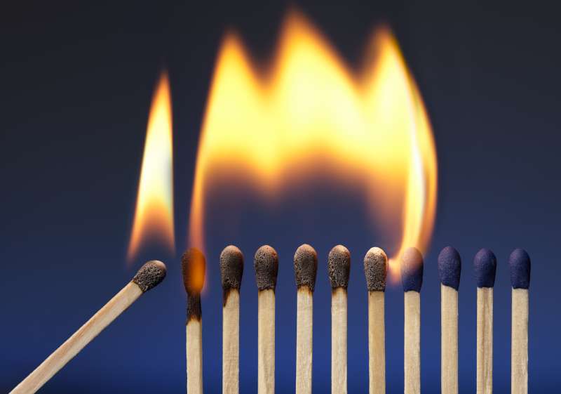 row of burning matches