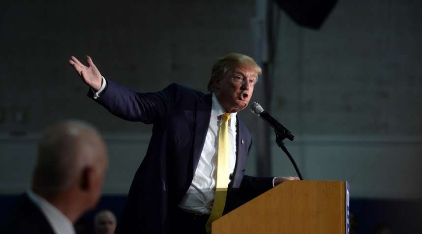 Republican Presidential candidate Donald Trump speaks during a town hall event at Rochester Recreational Arena September 17, 2015 in Rochester, New Hampshire.