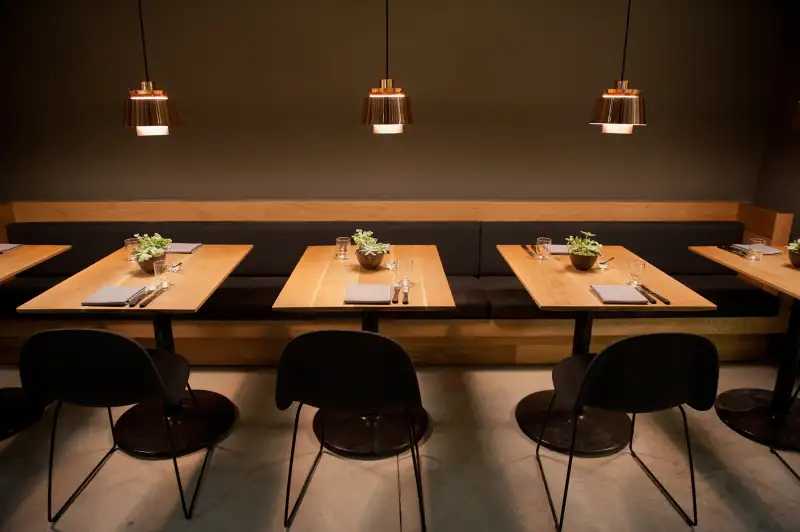 The dining room at chef Enrique Olver's new restaurant, Cosme, October 25, 2014.