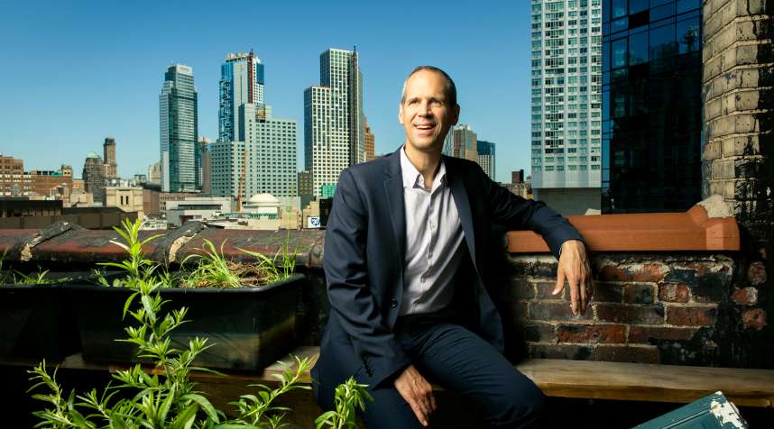 Alex Blumberg on the roof of Gimlet's Brooklyn offices