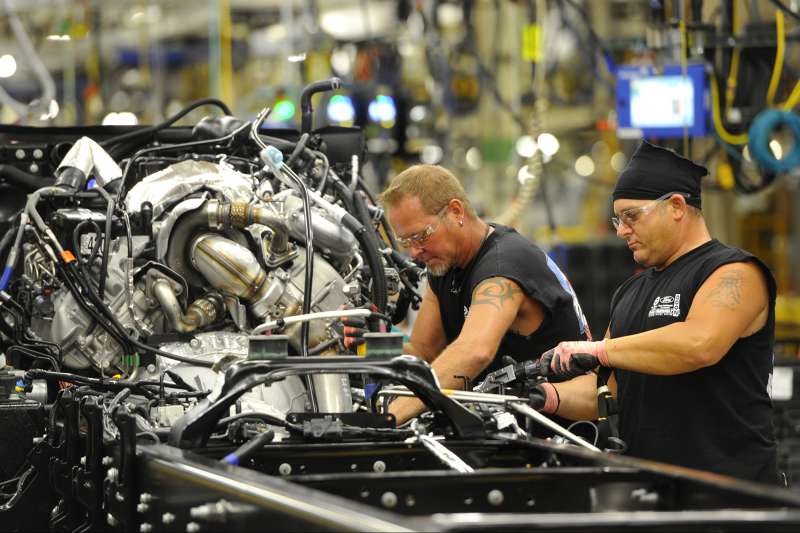 Ford Motor Company’s F-650/F-750 medium-duty trucks roll off the line for the first time at the Ohio Assembly Plant, August 12, in Avon Lake, Ohio. Production of the trucks, previously built in Mexico, helps secure more than 1,000 hourly UAW jobs and a $168 million plant investment in the United States.