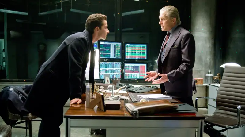 Shia Labeouf and Michael Douglas in WALL STREET: MONEY NEVER SLEEPS