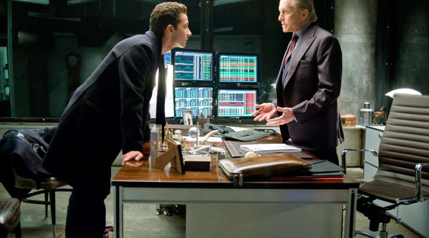 Shia Labeouf and Michael Douglas in WALL STREET: Money NEVER SLEEPS, once available on HBO Now